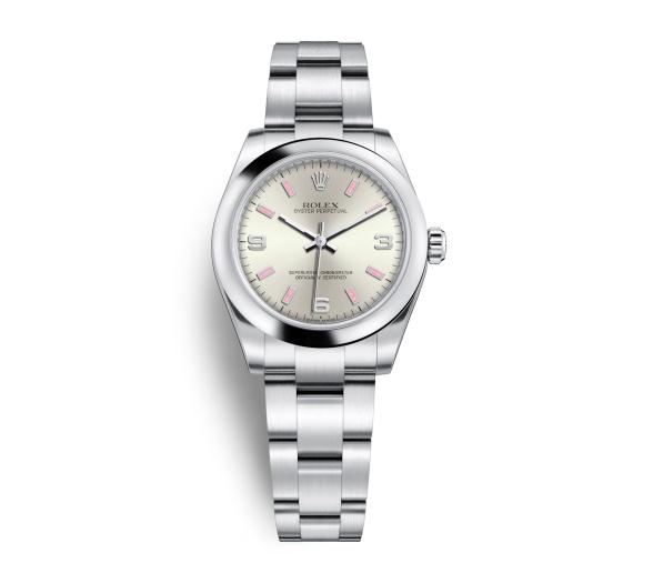 ThE silvery dials fake Rolex Oyster Perpetual 31 177200 watches have Arabic numerals.