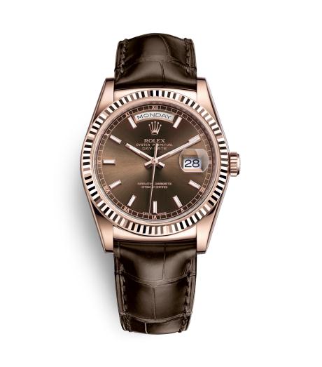 The popular fake Rolex Day-Date 36 118135 watches with brown leather straps are worth for men.