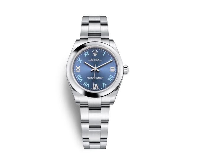 The blue dials replica Rolex Oyster Perpetual 31 177200 watches have Roman numerals.