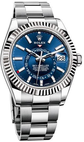 The durable fake Rolex Sky-Dweller 326934 watches are made from white gold and stainless steel.