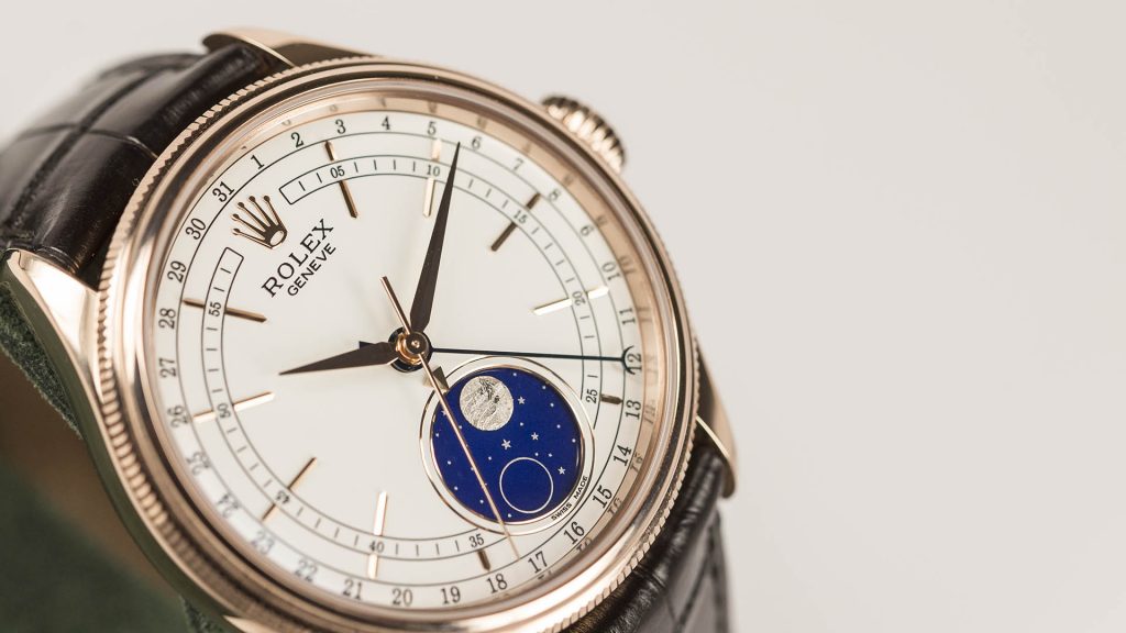 The 39 mm fake Rolex Cellini Moonphase 50535 watche have silvery dials.