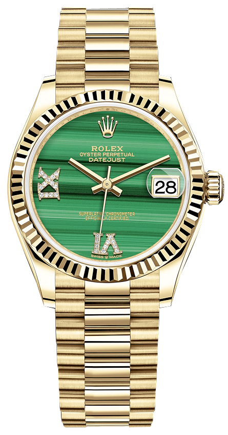 The 18ct gold copy watches have green dials.