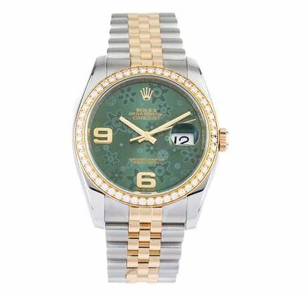 The green dials fake watches are decorated with diamonds.