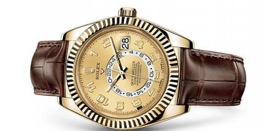 The 18ct gold fake watches have brown alligator leather straps.