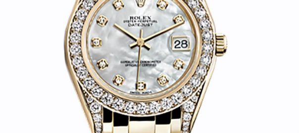 The white dial fake watch is decorated with diamonds.